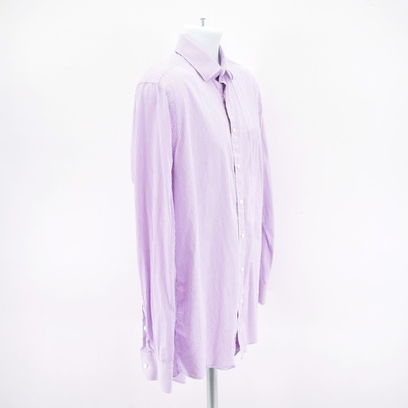 Indochino White Purple Check Collared Dress Shirt XL Pocket Front Cotton - Picture 7 of 10